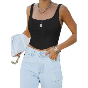 NWT REORIA Black Ribbed Corset Crop Tank Top Size Medium